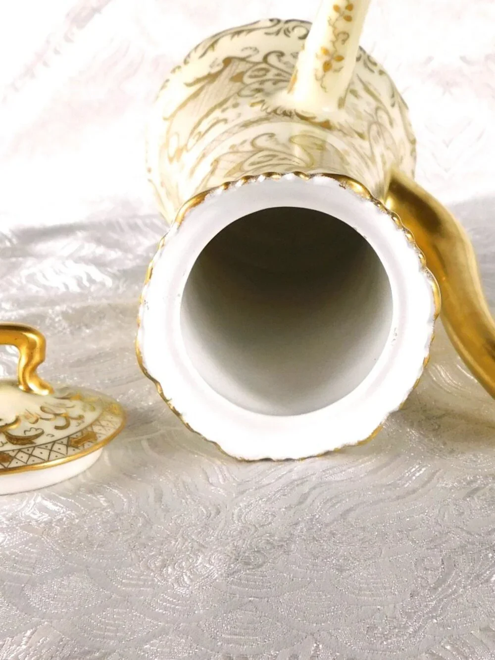 Tressemanes and Vogt Limoges Chocolate Pot with Raised Gold Trim # 27328